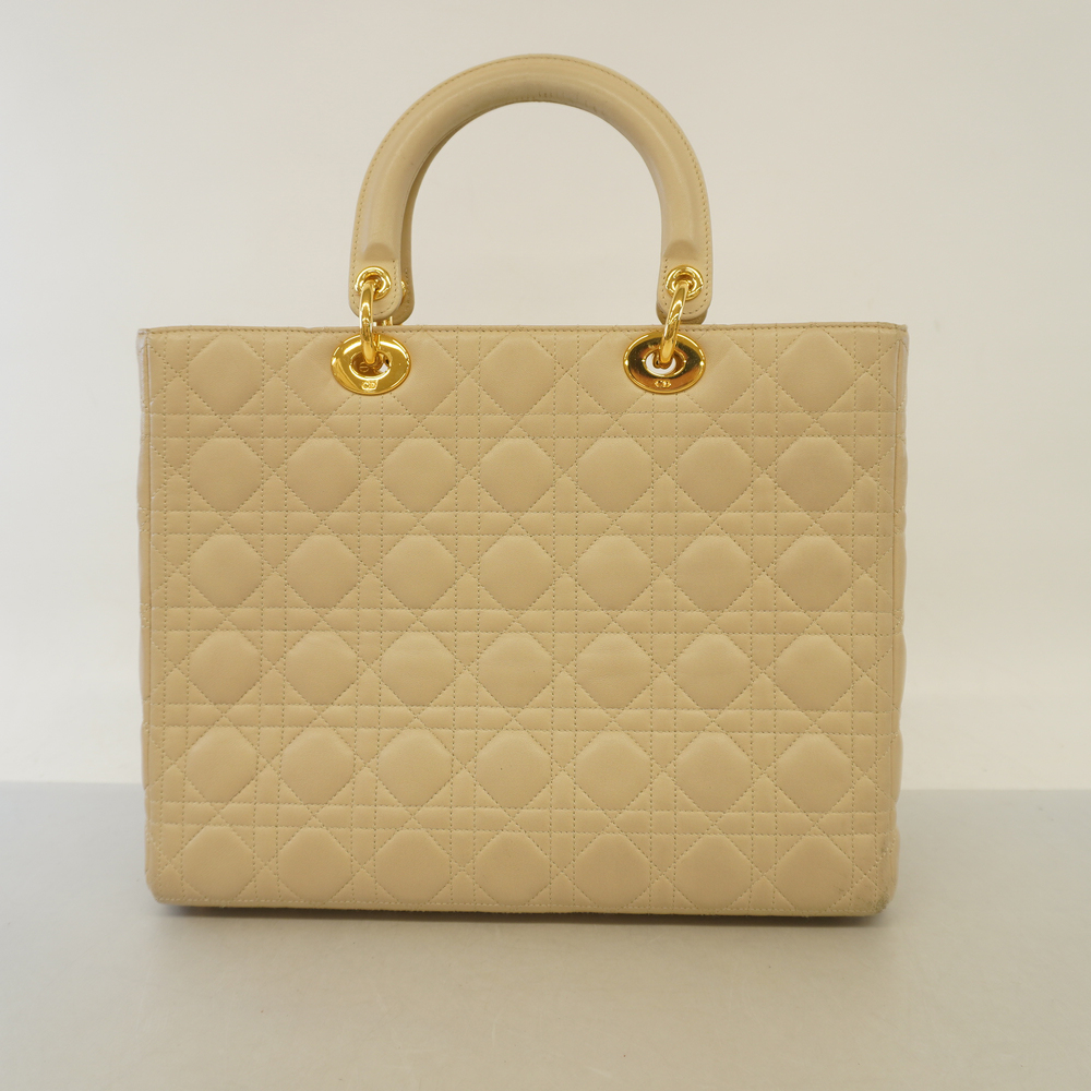 Auth Christian Dior Lady Dior Women's Leather Handbag Beige - Picture 13 of 13